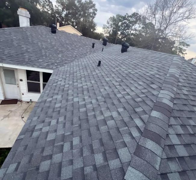 Asphalt shingle roof, cleaned and coated